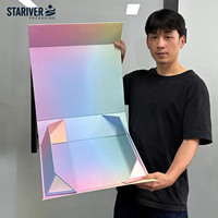 Boîte cadeau magnétique pliable à dégradé holographique, logo personnalisé, boîte d'emballage rigide en papier pliable pour cosmétiques