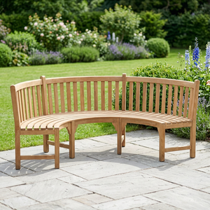 Banc de patio en bois massif incurvé, semi-circulaire, mobilier d'extérieur, design moderne, structure en teck durable, 4 places, pour parc - Product Image 3