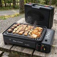 Barbecue portable au gaz avec revêtement en pierre antiadhésif, cuisinière à cassette coréenne compacte pour le camping en plein air, pique-nique, cuisson avec étui de transport
