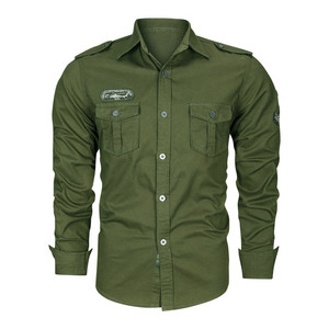 2021 Novo Design 100% Algodão Conforto Respirável Estilo Militar Homens Manga Longa Plus Size Camisa - Product Image 2