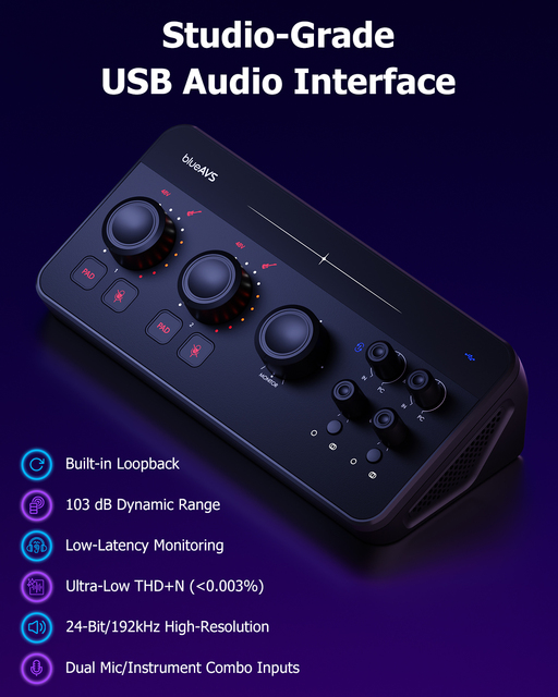 BlueCaster USB Audio Interface 192kHz with ASIO Driver Studio Recording Streaming Podcasting DAW Usb Sound Card Audio Interface