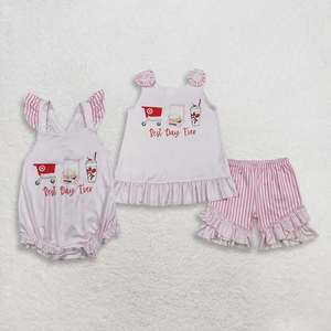 Conjunto de Verano para Bebé Niña, Camiseta Rosa de Manga Corta y Pantalones Cortos a Juego, Mono Informal Ecológico para Bebé - Product Image 1