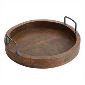 Solid Wooden Serving <b>Tray</b> Polished Metal Frame Decorative Household Dishwasher Microwave Safe Serving <b>Snacks</b> Drinks Latest - Product Image 4