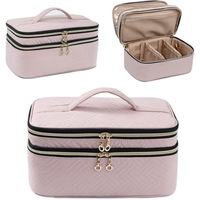 Trousse de Maquillage Double Couche Légère et Durable Grande Capacité avec Fermeture Éclair pour Femme et Fille