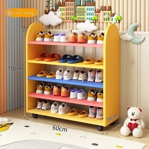 Étagère à chaussures pour bébés et enfants en bois massif, 3 niveaux, compacte, simple, étroite, mini, design mignon de dessin animé, élégante, pour garçons et filles, pour la maison - Product Image 3