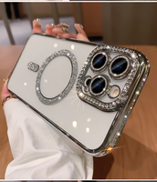 Luxe Diamant Clair Paillettes étui pour iphone 16 14 13 12 11 Pro Max 15Plus Miroir Magnétique Téléphone Couverture Souple