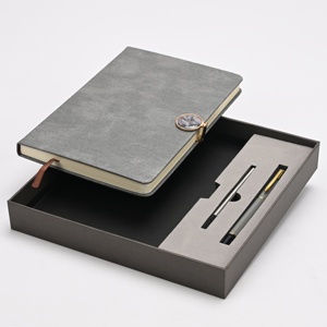 Ensemble de boîte-cadeau de carnet en cuir PU minimaliste gris |   Journal de bureau personnalisé avec stylo pour les notes de réunion, papeterie de direction - Product Image 2