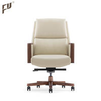 Fauteuil de bureau exécutif FURICCO de style moderne de Dubaï, en cuir beige, avec accoudoirs en bois, garantie 5 ans, base en aluminium