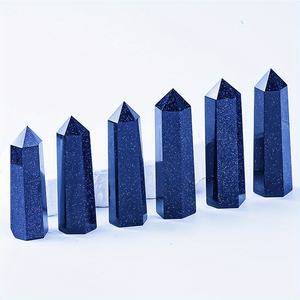 Tour de pierre de sable bleue et verte de guérison en gros, pierre précieuse polie, pointe de tour pour les cadeaux et décorations de Feng Shui - Product Image 4