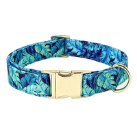 Conjunto de Correa y Collar para Perro de Nailon Transpirable con Patrón Impreso Personalizado, Hebilla de Metal Dorado Rosa Ajustable y Duradera, Color a Juego
