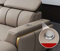 Sofa kulit ruang tamu mewah, Sofa bentuk L kursi tunggal cerdas dengan dudukan, Speaker Modern, Sofa sudut samping meja