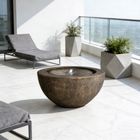 Fontaine d'eau sphérique ronde de 19,8 pouces de diamètre, intérieure/extérieure, avec lumière LED, fonction bulleur en polyrésine pour patio, jardin, cour, décoration de la maison