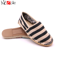 Nikecin — Espadrilles en toile pour femmes, chaussures en tissu plat, sandales à grandes rayures