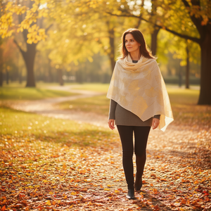 Sciarpa Lunga in Cotone TR con Foglia di Ginkgo in Lamina d'Oro 70x180cm, Sciarpe Etniche - Product Image 2