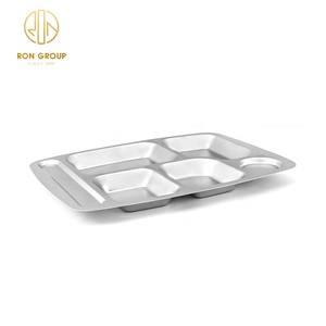 Fast Food <span class=keywords><strong>Restaurant</strong></span> 4 compartiments <span class=keywords><strong>plateau</strong></span> à déjeuner en acier inoxydable 304 plaque en acier inoxydable pour l'école hôpital cantine - Product Image 1