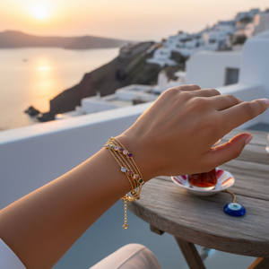 14K Solid Gold 5 Layer Rose Cut Color Zircon Light <b>Bracelet</b> Dainty Good Luck Evil Eyes <b>Bracelet</b> Wholesale From Turkey - Product Image 3