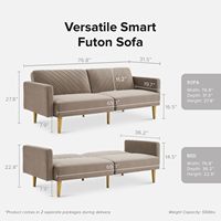 Sofá Cama Futón de 2 Plazas Ajustable de Tela Moderna Europea Personalizado, Convertible en Cama Individual con Patas de Madera para Oficina