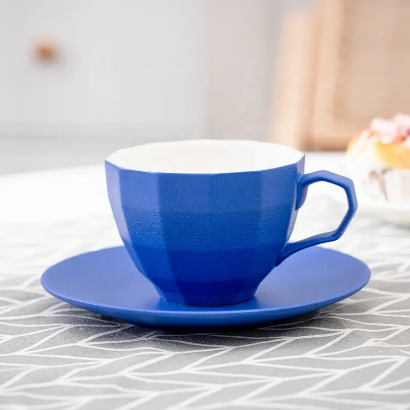 Taza de cerámica para café, capuchino azul, logotipo personalizado, de alta calidad, estilo japonés, 200ml, z