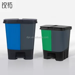Pedal operated plastic twin bin trash can and double bin pedal control plastic recycling bins 20l
