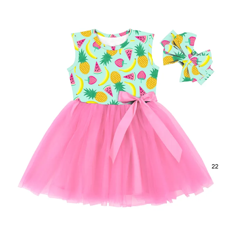 BQA-275 Fruit Print Baby Girls Everyday Tulle Short Sleeve Toddler Tutu Dress Skirt Set