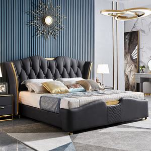 Cadre de Lit Postmoderne en Acier Inoxydable, Lit Luxueux en Cuir Blanc King Size, Mobilier de Chambre à Coucher - Product Image 6