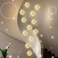 Lustre suspendu en verre LED de luxe nordique pour escalier et maison duplex, design minimaliste moderne de style long