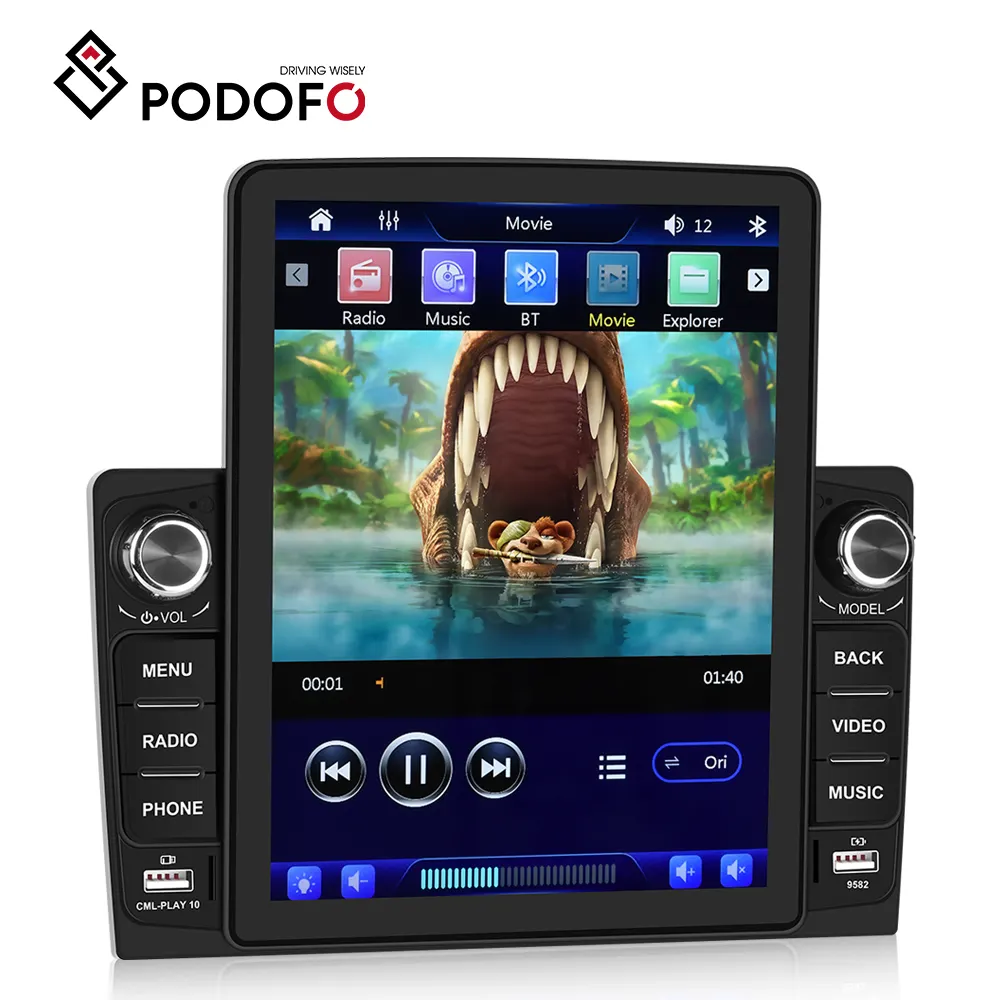 Autoradio à écran vertical Podofo 9.5 ''avec lecteur MP5 Carplay et Android Auto pour Tesla Style OEM Factory