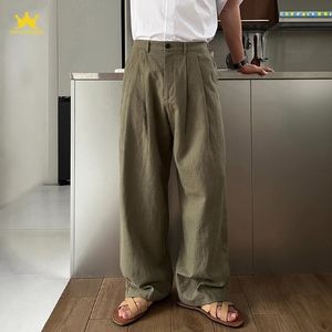 <span class=keywords><strong>Pantaloni</strong></span> Casual in <span class=keywords><strong>lino</strong></span> da uomo-<span class=keywords><strong>pantaloni</strong></span> eleganti e larghi a pieghe doppie in misto cotone-<span class=keywords><strong>lino</strong></span> - Product Image 2