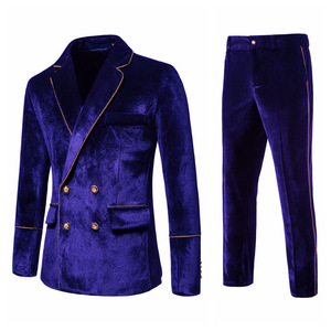 <span class=keywords><strong>Costume</strong></span> pour <span class=keywords><strong>homme</strong></span> 2 pièces en <span class=keywords><strong>velours</strong></span> incrusté bord doré Costumes pour <span class=keywords><strong>homme</strong></span> double boutonnage robe de soirée veste et pantalon de mariage - Product Image 1