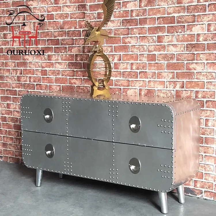 Vintage industrial aviator sideboard with aluminium aircraft sideboard