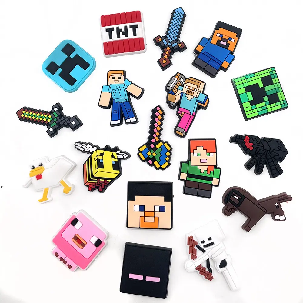 Nieuw Binnen Klassiek Schattig Cartoon Minecraft Klomp Bedels Rubber 2d Schoen Bedels Custom Klomp Pvc Schoen Decoratie Bedels