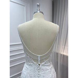 Modeste Robes De Mariée Corte De Sirena <span class=keywords><strong>2022</strong></span> Gaine Sirène Queue De Mariée Robe Bretelles Spaghetti Crêpe Perlé Robes De Mariée - Product Image 6