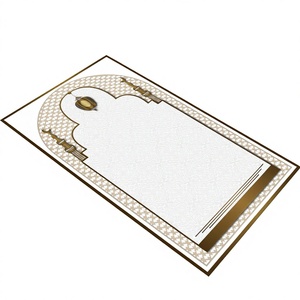 Tapis de prière en laine dorée, motif patchwork imprimé, support en latex écologique, tapis de prière musulman doux à poils moyens pour la maison - Product Image 1