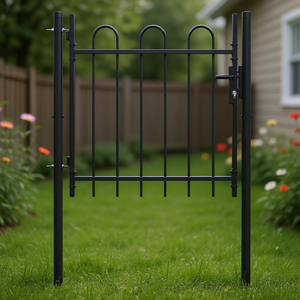Cancello singolo con arco superiore 39.4x29.5 pollici in ferro verniciato stile classico per recinzioni da giardino - Product Image 2