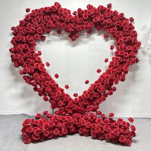 Arco de Corazón de Seda T-HFA130 de 8x8 pies con Flores, Arco de Corazón de Flores Rojas al por Mayor, Arco de Flores de Rosas de Lujo para Decoración de Bodas - Product Image 1