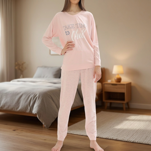 Ensemble de pyjama pour femmes à manches courtes imprimé floral en jersey 100% coton - Product Image 3