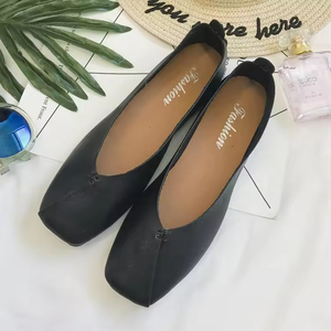 Women's PU Leather Flat <b>Shoes</b> Square Toe Ladies Walking Flats Girls' <b>Soft</b> Slip-On Autumn Summer Spring Breathable Ballet Flat - Product Image 4