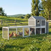 Poulailler en bois de sapin gris tendance pour jardin, avec nichoir, enclos long connecté, résistant aux intempéries, toit imperméable, facile à nettoyer