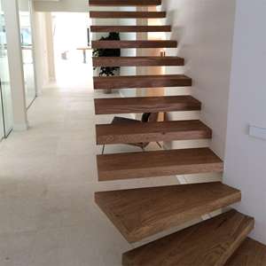 Premium Open Riser Design galleggiante scale in legno sostenibile pedane in legno pesante struttura in acciaio inossidabile per appartamenti - Product Image 2