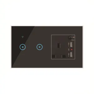 smart home switch en socket Suppliers-Tuya Wifi 2 Gang En Uk Socket En Usb Ondersteuning Alexa Echo Dot Google Thuis
