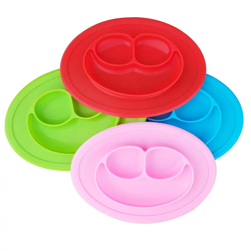 Bán buôn Silicone hút tấm với Built-in placemat trẻ sơ sinh trẻ mới biết đi bé Silicone Bát Nụ cười bữa ăn tối tấm