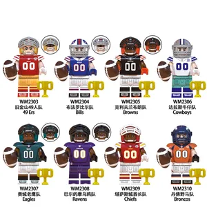 Minifigs NFL Football team Rugby player Steelers Rams Buccaneers Dolphins building blocks sets kids toys WM6133-6136