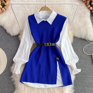 ไอสตาโปรโม กิฟท์ส ชุดเซ็ตสองชิ้น เสื้อเชิ้ตสีขาวดีไซน์เก๋สำหรับผู้หญิง คอลเลคชั่นฤดูใบไม้ผลิและฤดูใบไม้ร่วง พร้อมเสื้อถักแบบมีรอยผ่า - Product Image 5