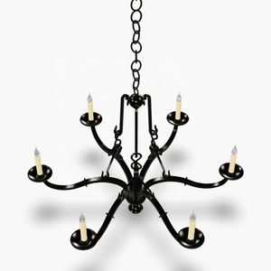 American Vintage Antique Villa Bougie Pendentif Lumières Forgeage Marteau Rustique <span class=keywords><strong>Fer</strong></span> Forgé Vieilli Allegra <span class=keywords><strong>Grand</strong></span> <span class=keywords><strong>Lustre</strong></span> à Deux Niveaux - Product Image 5