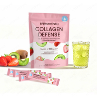 Complément alimentaire Lifeworth Collagen Defense et poudre d'électrolytes - Sachets d'hydratation Kiwi Fraise avec Biotine