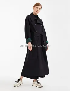 새로운 디자인 패션 더블 브레스트 롱 오버 사이즈 대비 컬러 트렌치 코트 오버 코트 여성용 벨트 재킷