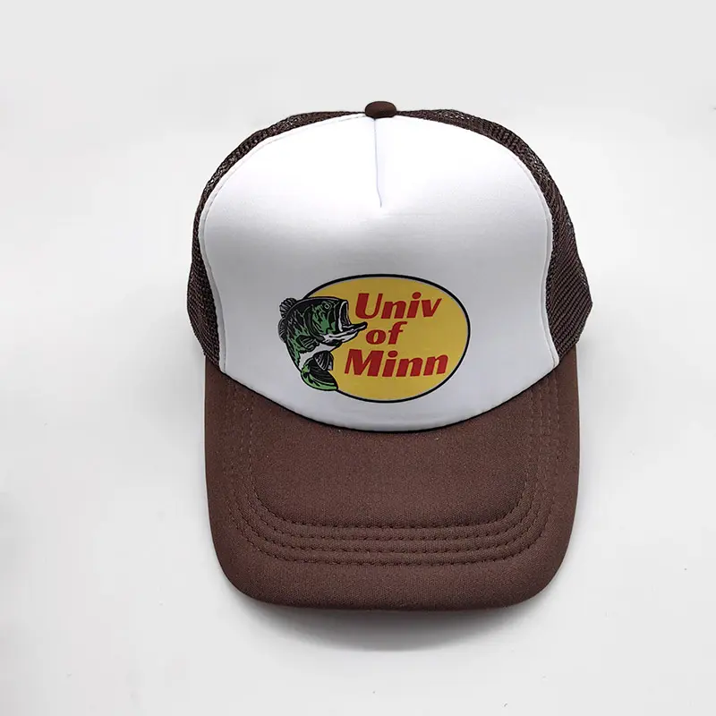 Chapéu de caminhoneiro de espuma personalizado marrom com 5 painéis, chapéu de malha clássico com logotipo bordado 3D personalizado de alta qualidade