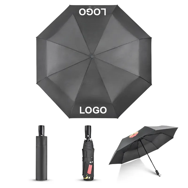מעצב אופנה אישי אוטומטי שמשייה פארגואה לוגו מותאם אישית קומפקטי נייד גשם אוטומטי עמיד לרוח 3 מטריה מתקפלת