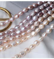 Perles baroques d'eau douce naturelles de 9,5 à 10 mm, lustre double face, forme irrégulière, un brin d'environ 40 cm de long avec 35 perles