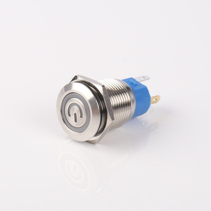 Interruptor <span class=keywords><strong>de</strong></span> Botón Pulsador Metálico Iluminado <span class=keywords><strong>de</strong></span> 5 Pines con Cabeza Redonda Plana 16F, Autobloqueante, 1NO1NC, 5A 250V, para Electrodomésticos - Product Image 1